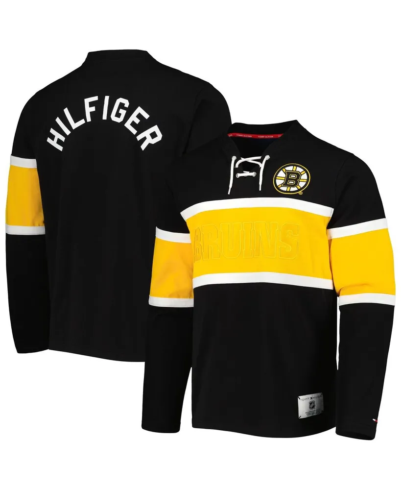 Men's Tommy Hilfiger Black Boston Bruins Walter Lace-Up Long Sleeve Top