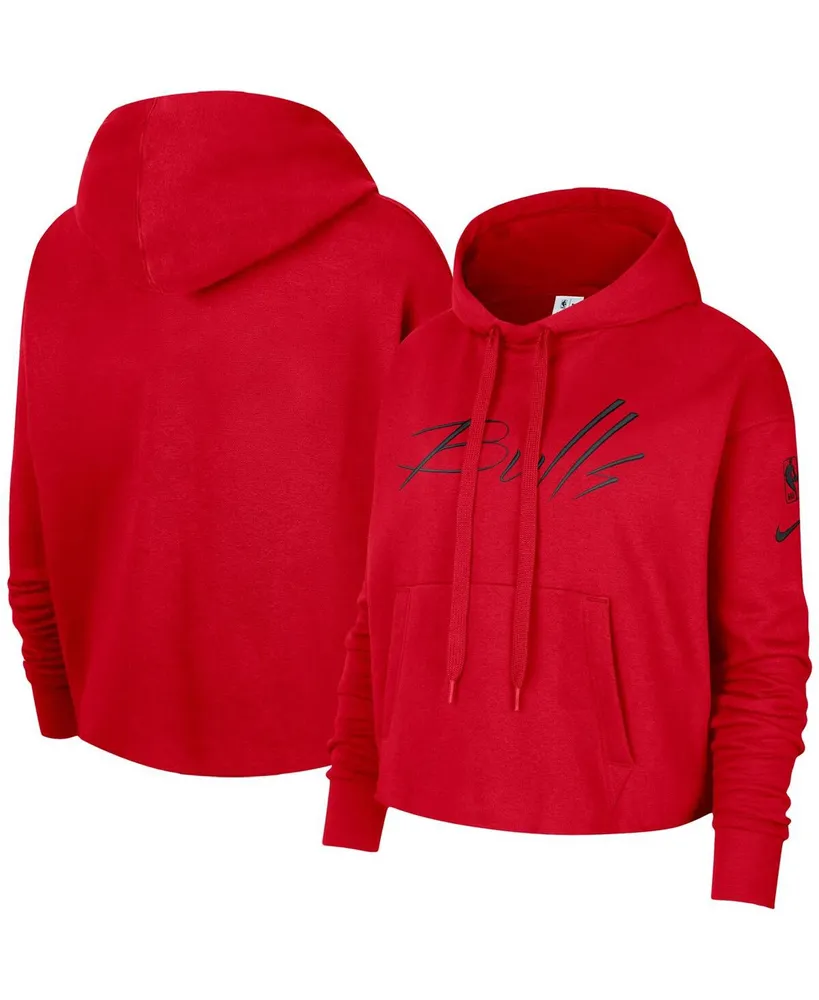 Women's Nike Red Chicago Bulls Split Flip Courtside Cropped Pullover Hoodie