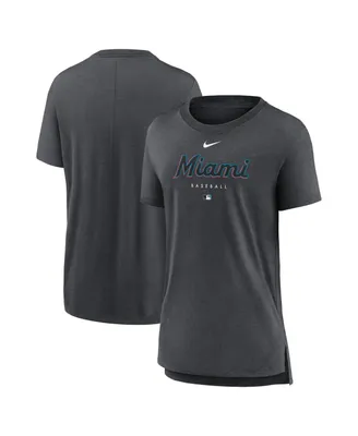 Women's Nike Heather Charcoal Miami Marlins Authentic Collection Early Work Tri-Blend T-shirt