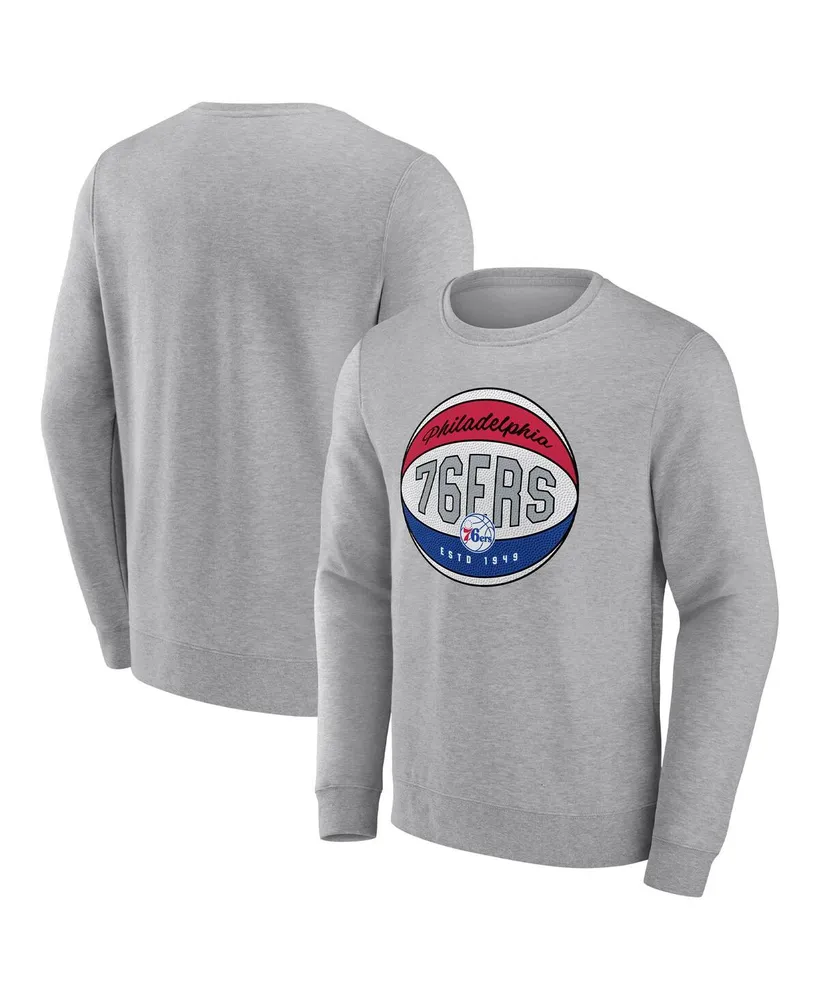 Men's Fanatics Heathered Gray Philadelphia 76ers True Classics Vint Pullover Sweatshirt