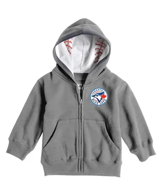 Infant Soft As A Grape Heathered Gray Toronto Blue Jays Baseball Print Full-Zip Hoodie