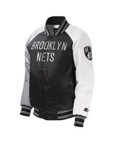 Big Boys and Girls Starter Black Brooklyn Nets Raglan Full-Snap Varsity Jacket