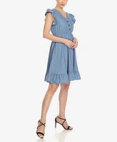 White Mark Women's Ruffle Sleeve Knee-Length Dress