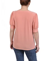 Ny Collection Women's Short Balloon Sleeve Top with Hardware