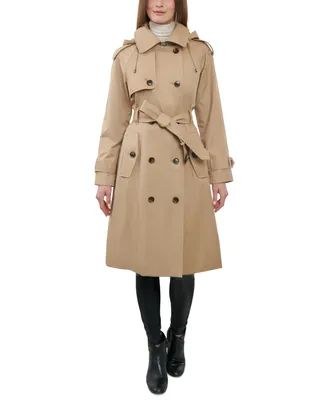 London Fog Women's 42" Double-Breasted Hooded Trench Coat