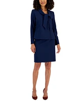 Le Suit Women's Crepe Three-Button Tie-Collar Jacket & Slim Pencil Skirt Suit