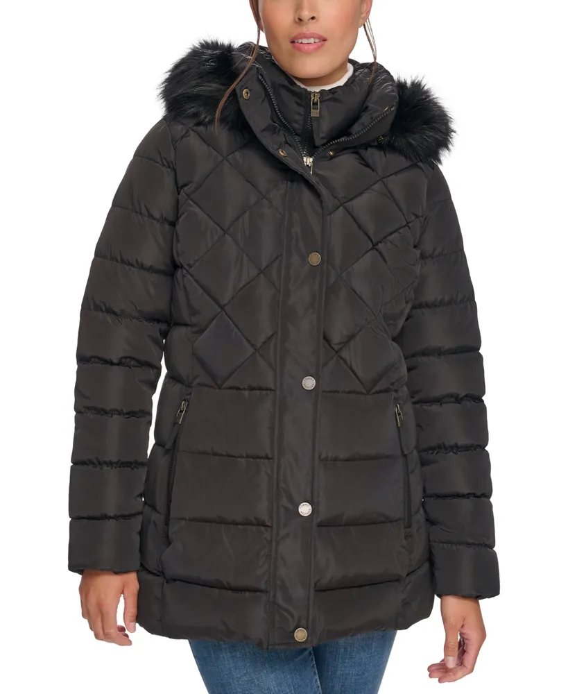 Tommy Hilfiger Women's Bibbed Faux-Fur-Trim Hooded Puffer Coat, Created for Macy's