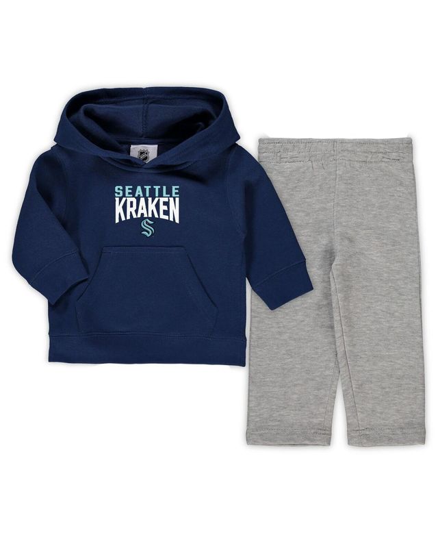 Toddler Boys and Girls Deep Sea Blue, Heathered Gray Seattle Kraken Fan Flare Pullover Hoodie Pants Set