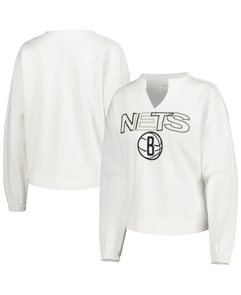 Women's Concepts Sport White Brooklyn Nets Sunray Notch Neck Long Sleeve T-shirt