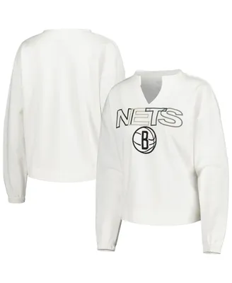 Women's Concepts Sport White Brooklyn Nets Sunray Notch Neck Long Sleeve T-shirt