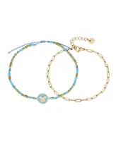 Unwritten Disney 14K Gold Plated and Blue Mickey Mouse Bracelet Set