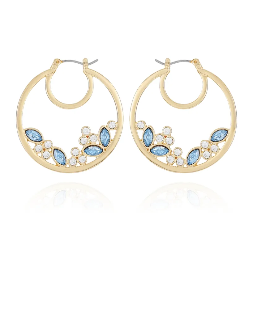 T Tahari Gold-Tone Glass Stone Hoop Earrings