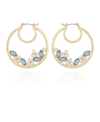 T Tahari Gold-Tone Glass Stone Hoop Earrings