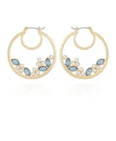 T Tahari Gold-Tone Glass Stone Hoop Earrings