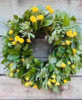 GreenishBlu Fresh Real Yellow Rose and Salal Spring Wreath