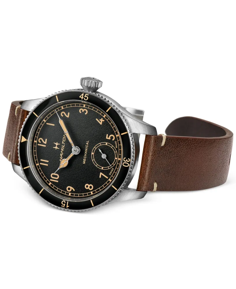 Hamilton Men's Khaki Aviation Pioneer Brown Leather Strap Watch 43mm