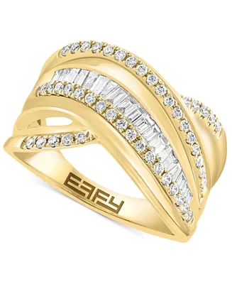Effy Diamond Baguette & Round Multirow Crossover Ring (5/8 ct. t.w.) in 14k Gold