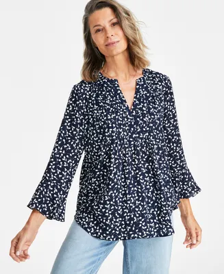 Style & Co Women's Printed Pintuck Ruffle Sleeve Top, Regular Petite