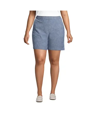 Lands' End Plus Size Mid Rise Elastic Waist Pull On 7" Chino Shorts