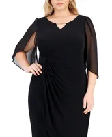 Connected Plus Sheer-Sleeve Chain-Detail Sheath Dress