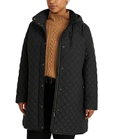 Lauren Ralph Plus Hooded Quilted Faux-Suede-Trim Coat