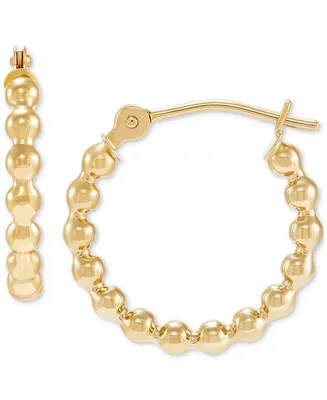 Polished Beaded Tube Small Hoop Earrings in 10k Gold, 15mm