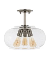 Lina 13.75" 3-Light Modern Industrial Iron, Seeded Glass Led Semi Flush Mount
