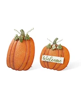 Glitzhome Fall Metal Embossed Glitter Pumpkin Yard Stake Or Porch Decor, Set of 2