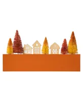 Glitzhome 14" L Harvest Wooden House/Brush Trees Table Decor