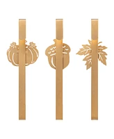 Glitzhome 14" H Fall Metal Glitter Acorn Leaf Pumpkin Wreath Hanger, Set of 3