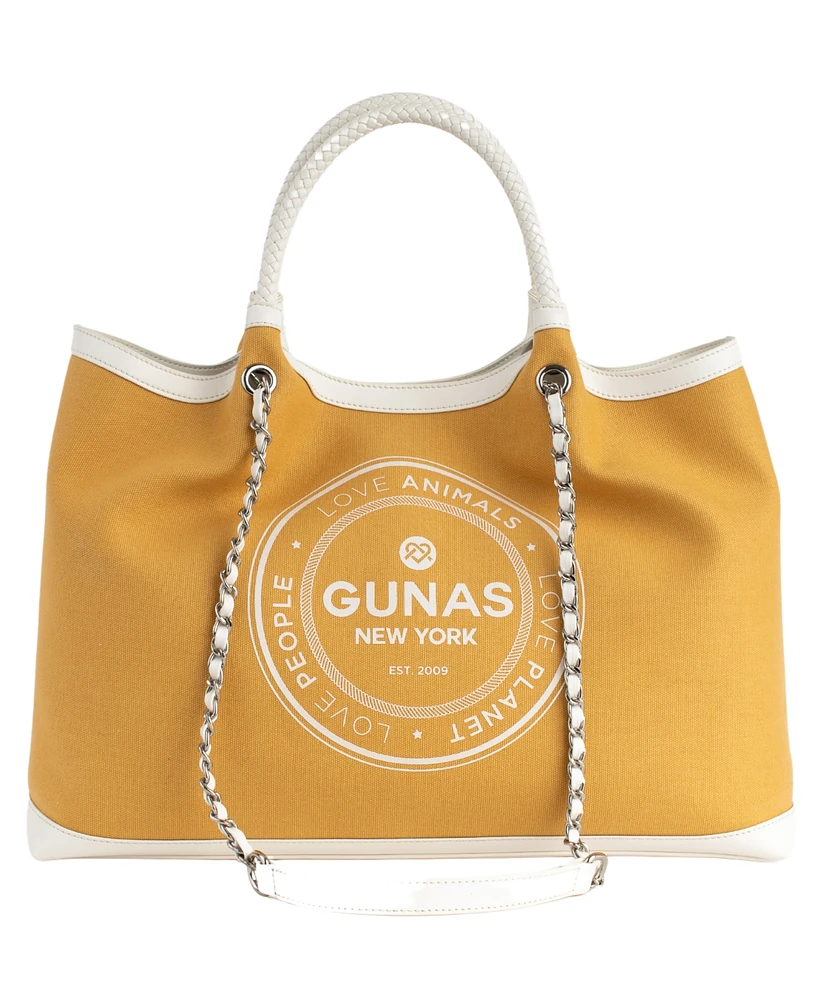 Gunas New York Ruth Canvas Large Tote Bag and Makeup Pouch Set, 2 Pieces
