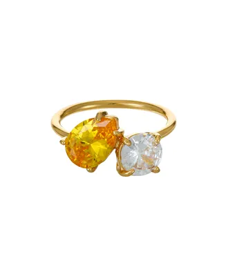 Ettika 18K Gold Plated Brass Yellow and Clear Cubic Zirconia Ring