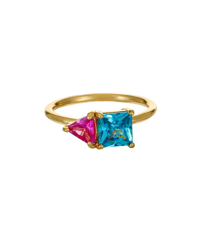 Ettika 18K Gold Plated Brass Square Cubic Zirconia Ring