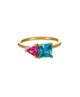 Ettika 18K Gold Plated Brass Square Cubic Zirconia Ring