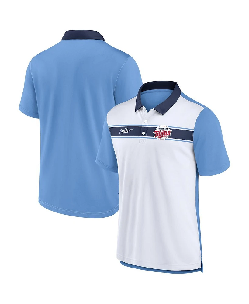 Men's Nike White, Light Blue Minnesota Twins Rewind Stripe Polo Shirt
