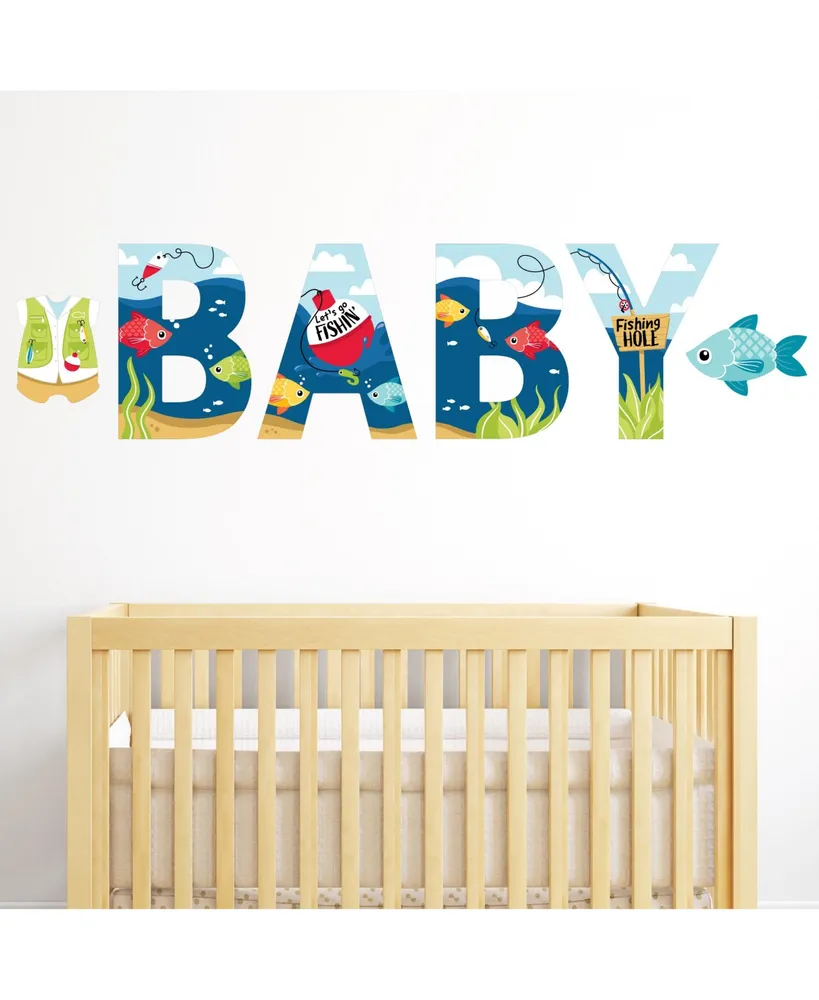 Let's Go Fishing Peel and Stick Baby Shower Standard Banner Wall Decals Baby