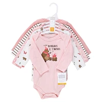 Hudson Baby Baby Girls Cotton Long-Sleeve Bodysuits Camping Animals, 5-Pack