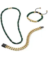 Bulova Men's Marine Star Malachite Beaded 22" Necklace in 14k Gold-Plated Sterling Silver