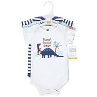 Hudson Baby Boys Unisex Cotton Bodysuits, Beach Dino, 3-Pack