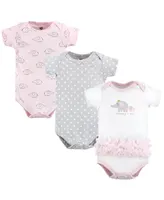 Hudson Baby Girls Cotton Bodysuits, Pink Gray Elephant, 3-Pack