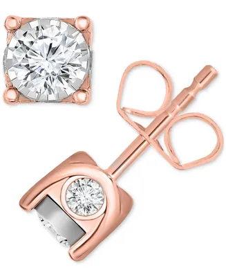 Diamond Center & Side Bezel Stud Earrings (5/8 ct. t.w.) 14k Gold
