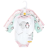 Hudson Baby Girls Cotton Long-Sleeve Bodysuits Penguin, 5-Pack