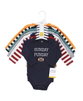 Hudson Baby Baby Boys Unisex Baby Cotton Long-Sleeve Bodysuits, Sports Stripes, 7-Pack