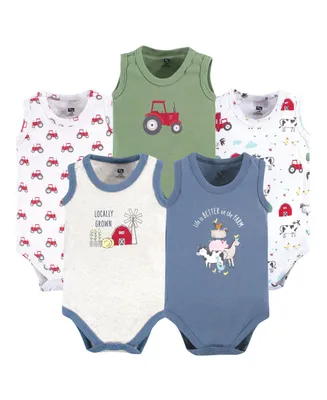 Hudson Baby Baby Boys Cotton Sleeveless Bodysuits Farm Animals, 5-Pack