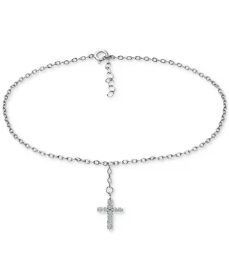 Giani Bernini Cubic Zirconia Dangle Cross Ankle Bracelet in Sterling Silver, Created for Macy's