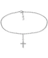 Giani Bernini Cubic Zirconia Dangle Cross Ankle Bracelet in Sterling Silver, Created for Macy's