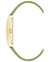 Anne Klein Women's Three Hand Quartz Rectangular Gold-Tone Alloy and Green Genuine Leather Strap Watch, 32mm