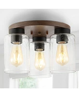 Nola 13" 3-Light Bohemian Farmhouse Iron, Seeded Glass Led Semi Flush Mount