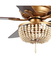 Erin 52" 3-Light Rustic Farmhouse Iron, Wood Bead Mobile-App, Remote-Controlled Led Ceiling Fan