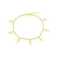 Sterling Silver Cross Charms Rolo Chain Anklet - Gold Plated